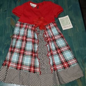 𝅺NEW Plaid red blue black dress with flower